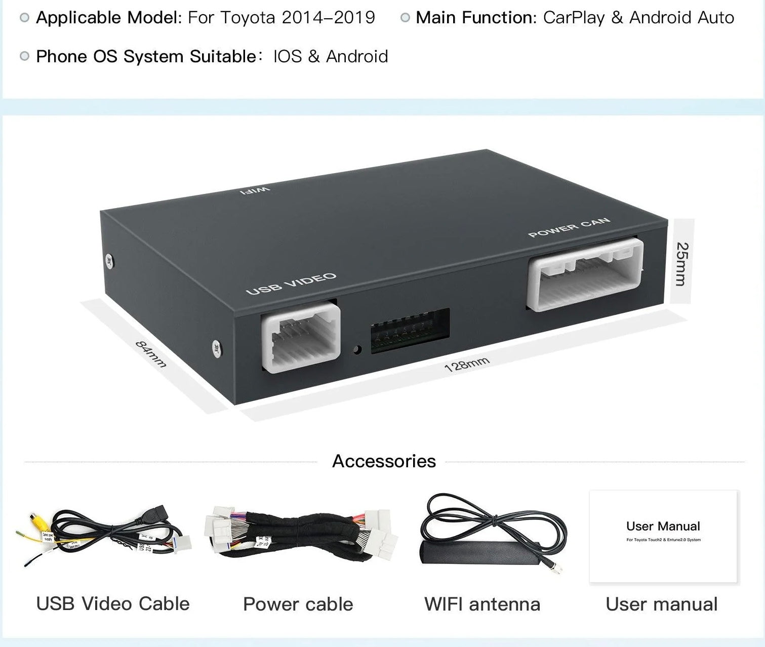 Trådløst CarPlay & Android Auto-interface modul til Toyota Touch2 & Entune 2.0